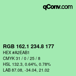 カラーコード: RGB 162.1 234.8 177 | qconv.com
