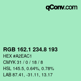 カラーコード: RGB 162.1 234.8 193 | qconv.com