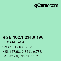 Color code: RGB 162.1 234.8 196 | qconv.com