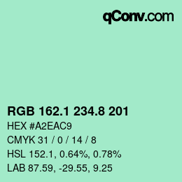 Color code: RGB 162.1 234.8 201 | qconv.com