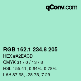 カラーコード: RGB 162.1 234.8 205 | qconv.com