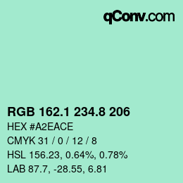 Color code: RGB 162.1 234.8 206 | qconv.com