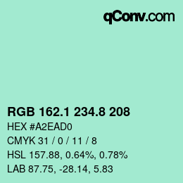 カラーコード: RGB 162.1 234.8 208 | qconv.com