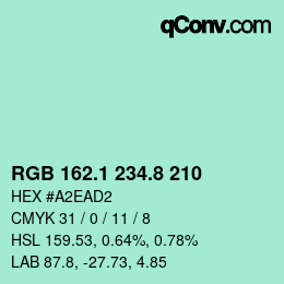 Color code: RGB 162.1 234.8 210 | qconv.com