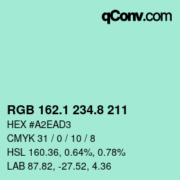 Color code: RGB 162.1 234.8 211 | qconv.com