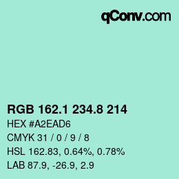 カラーコード: RGB 162.1 234.8 214 | qconv.com