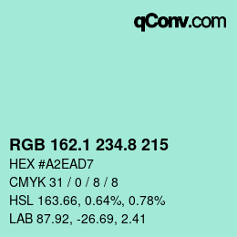 Color code: RGB 162.1 234.8 215 | qconv.com