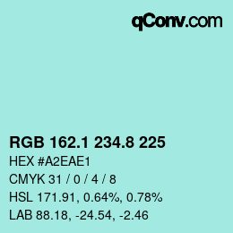 Color code: RGB 162.1 234.8 225 | qconv.com