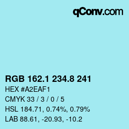 Color code: RGB 162.1 234.8 241 | qconv.com