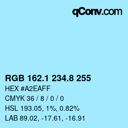 Color code: RGB 162.1 234.8 255 | qconv.com