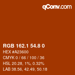 Color code: RGB 162.1 54.8 0 | qconv.com
