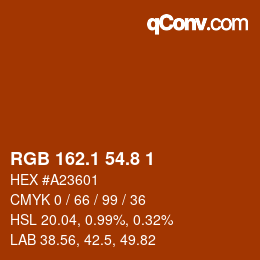 カラーコード: RGB 162.1 54.8 1 | qconv.com