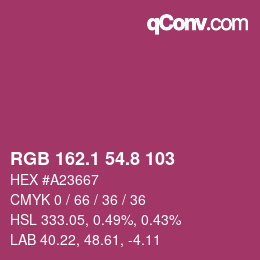 カラーコード: RGB 162.1 54.8 103 | qconv.com