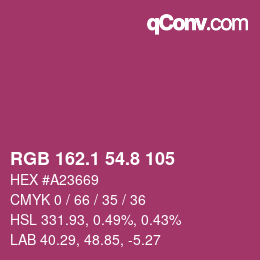 カラーコード: RGB 162.1 54.8 105 | qconv.com