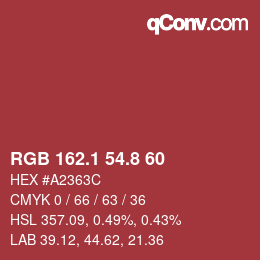 カラーコード: RGB 162.1 54.8 60 | qconv.com