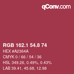 カラーコード: RGB 162.1 54.8 74 | qconv.com