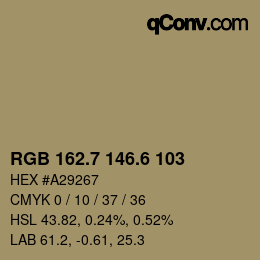 カラーコード: RGB 162.7 146.6 103 | qconv.com