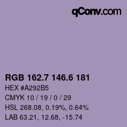 カラーコード: RGB 162.7 146.6 181 | qconv.com
