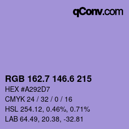 カラーコード: RGB 162.7 146.6 215 | qconv.com