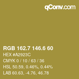 カラーコード: RGB 162.7 146.6 60 | qconv.com