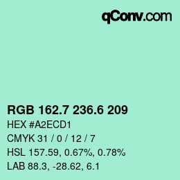 カラーコード: RGB 162.7 236.6 209 | qconv.com