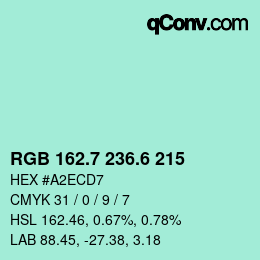 カラーコード: RGB 162.7 236.6 215 | qconv.com
