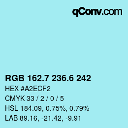 カラーコード: RGB 162.7 236.6 242 | qconv.com