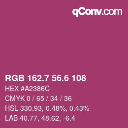 カラーコード: RGB 162.7 56.6 108 | qconv.com