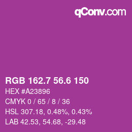 カラーコード: RGB 162.7 56.6 150 | qconv.com