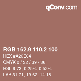 Color code: RGB 162.9 110.2 100 | qconv.com