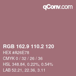 Color code: RGB 162.9 110.2 120 | qconv.com