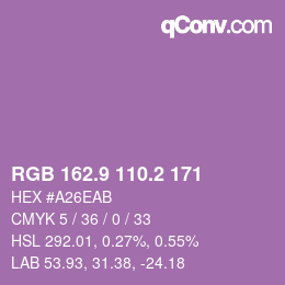 カラーコード: RGB 162.9 110.2 171 | qconv.com