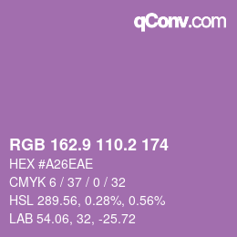 カラーコード: RGB 162.9 110.2 174 | qconv.com