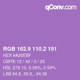 カラーコード: RGB 162.9 110.2 191 | qconv.com