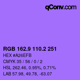 カラーコード: RGB 162.9 110.2 251 | qconv.com