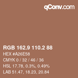 カラーコード: RGB 162.9 110.2 88 | qconv.com