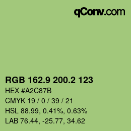 カラーコード: RGB 162.9 200.2 123 | qconv.com