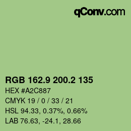 カラーコード: RGB 162.9 200.2 135 | qconv.com