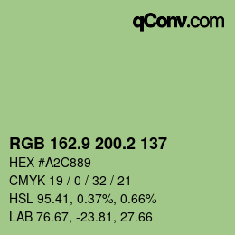 カラーコード: RGB 162.9 200.2 137 | qconv.com