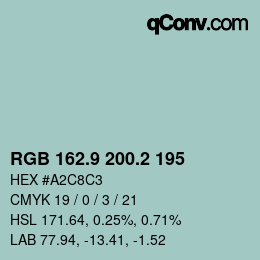 カラーコード: RGB 162.9 200.2 195 | qconv.com