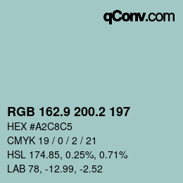 カラーコード: RGB 162.9 200.2 197 | qconv.com
