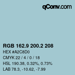 Color code: RGB 162.9 200.2 208 | qconv.com