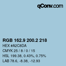 Color code: RGB 162.9 200.2 218 | qconv.com