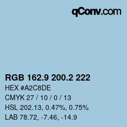 Color code: RGB 162.9 200.2 222 | qconv.com