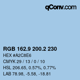 Color code: RGB 162.9 200.2 230 | qconv.com