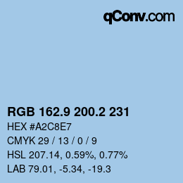 Color code: RGB 162.9 200.2 231 | qconv.com