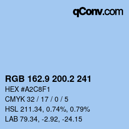 Color code: RGB 162.9 200.2 241 | qconv.com