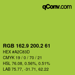 カラーコード: RGB 162.9 200.2 61 | qconv.com