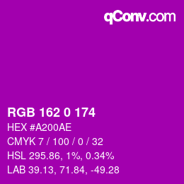 颜色代码: RGB 162 0 174 | qconv.com