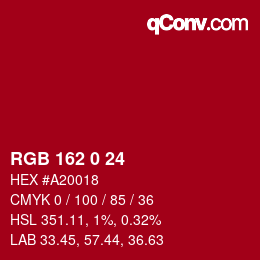 カラーコード: RGB 162 0 24 | qconv.com
